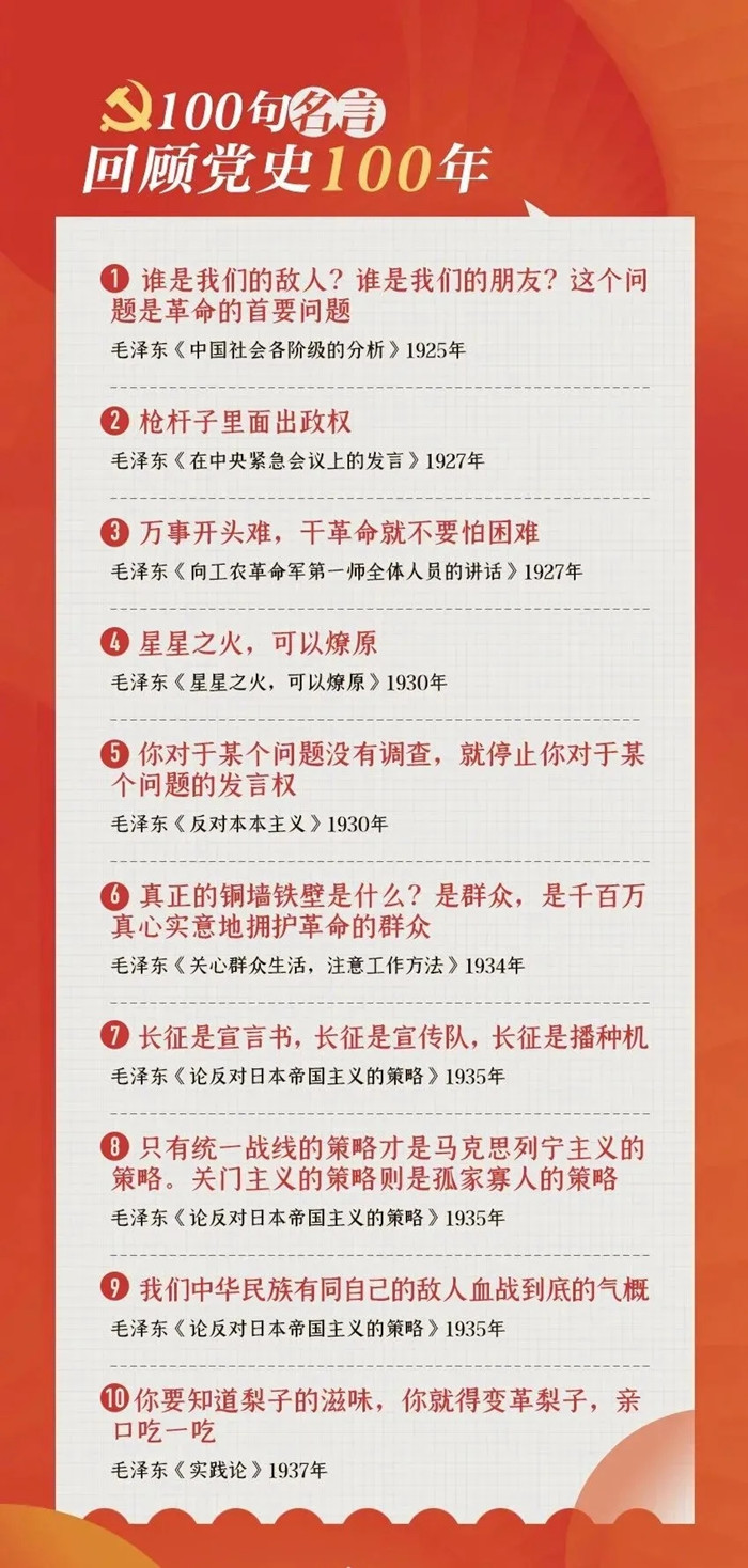 公考用得上！100句名言回顧黨史百年，一起學習